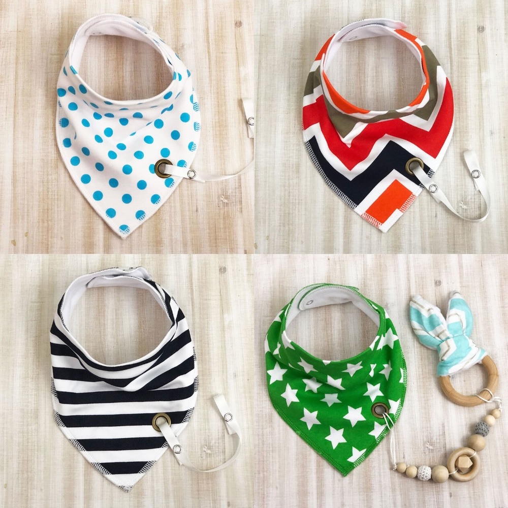 Green Stars & Stripes 4pk - Dribble Bibs w/ Chewy